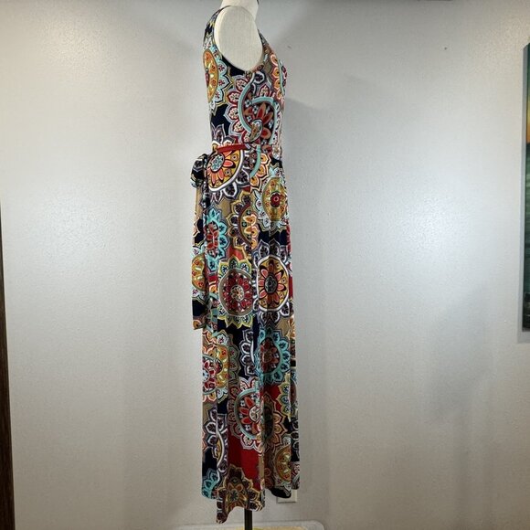 Zattcas Womens Size L Multicolor Mandala Print Sleeveless Belted Maxi Dress Boho - Picture 5 of 12